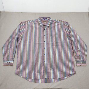 2/$20 Mens Striped Button Down Size 2XL Rainbow Colors 100% Cotton Alan Flusser